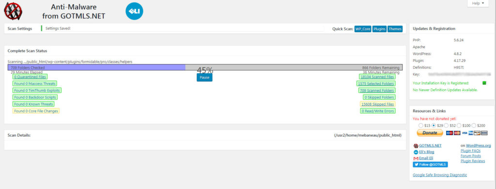 Anti-Malware Security and Brute-Force Firewall Scan Progress