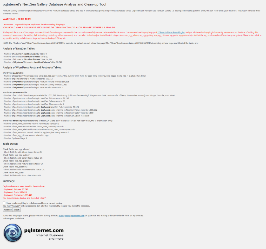 NextGEN Database Analysis and Clean-up Tool