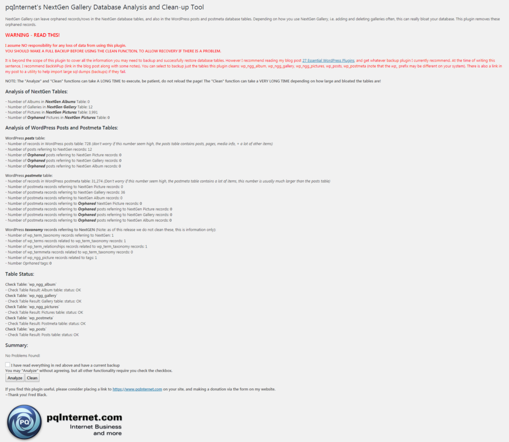 NextGEN Database Analysis and Clean-up Tool