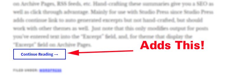Continue Reading Link Plugin Excerpt Button