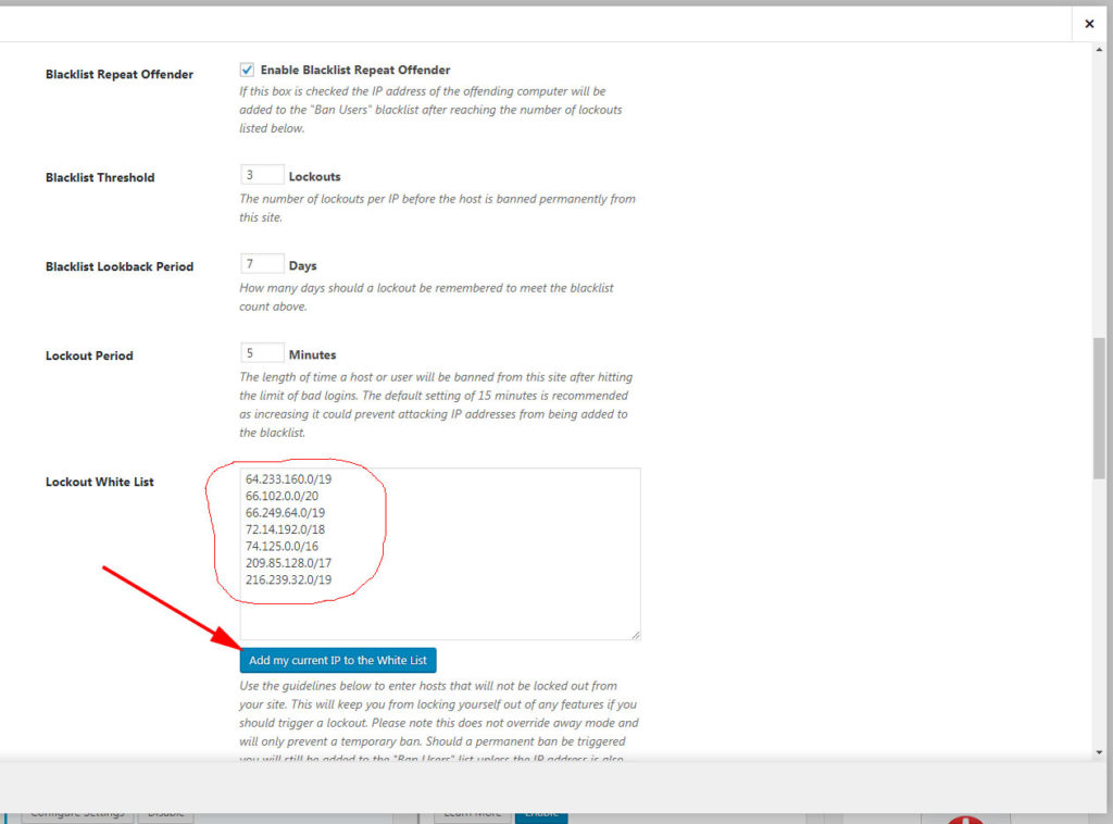 iThemes Security Global Settings Lockout White List